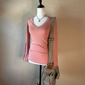 Ambiance Pink Basic V-Neck Slim Top